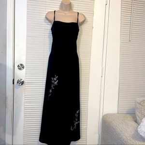Uniform Maxi Dress W/Velvet Across the Chest Area & Floral Design At the Bottom